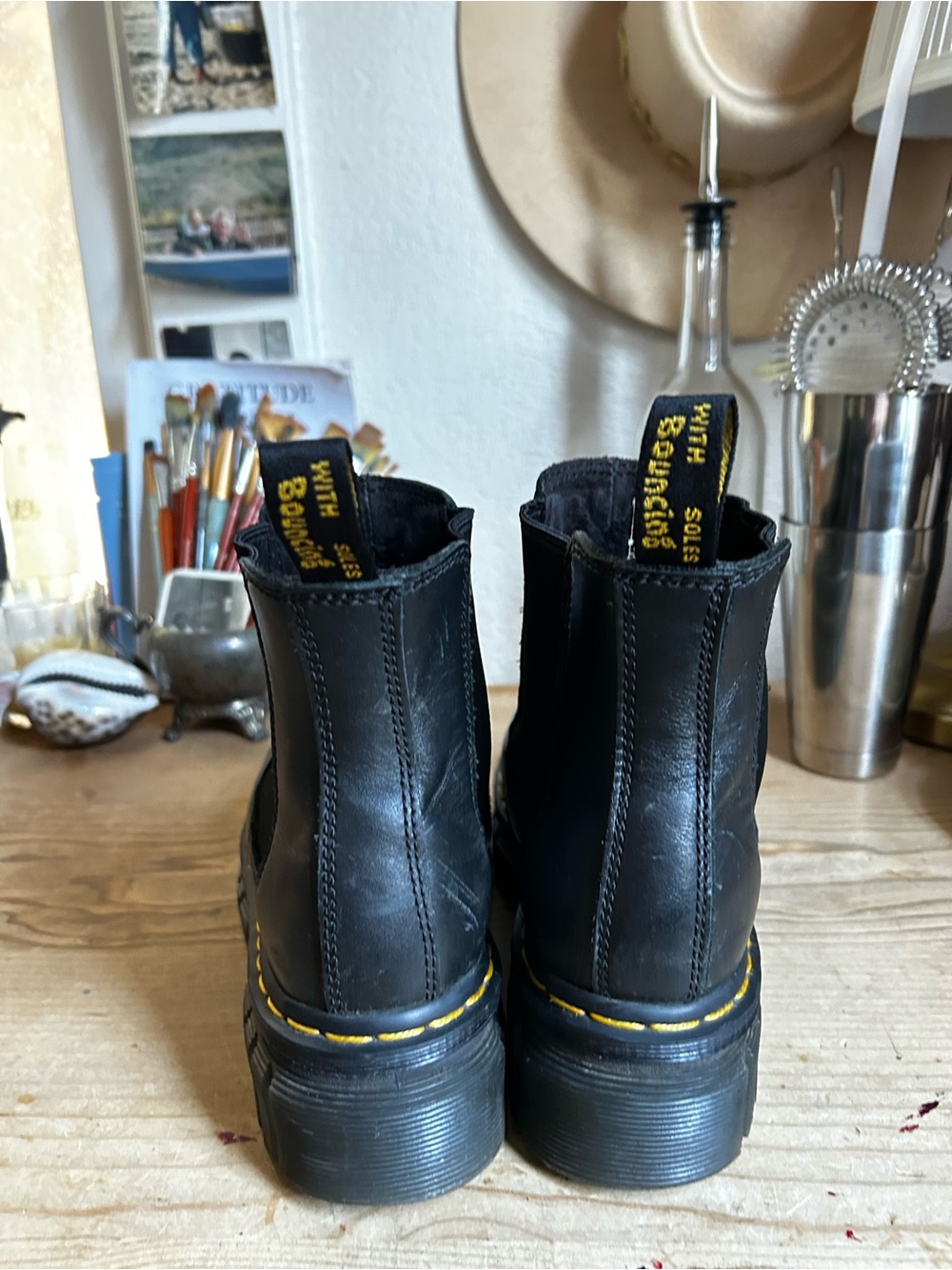 Dr. Martens Black Leather Chelsea Boots with Yellow Welt Stitching - Picture 4 of 4